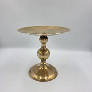 Vintage MCM Brass Pillar Candle Holder Round Ball Stem Pedestal Traditional‎